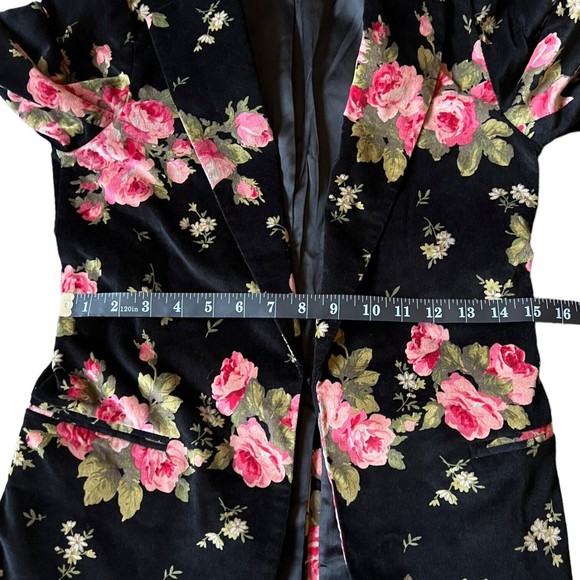 Lulu's Ark & Co Rhapsody in Bloom Floral Black Velvet Blazer Fitted Jacket Small - Picture 10 of 17